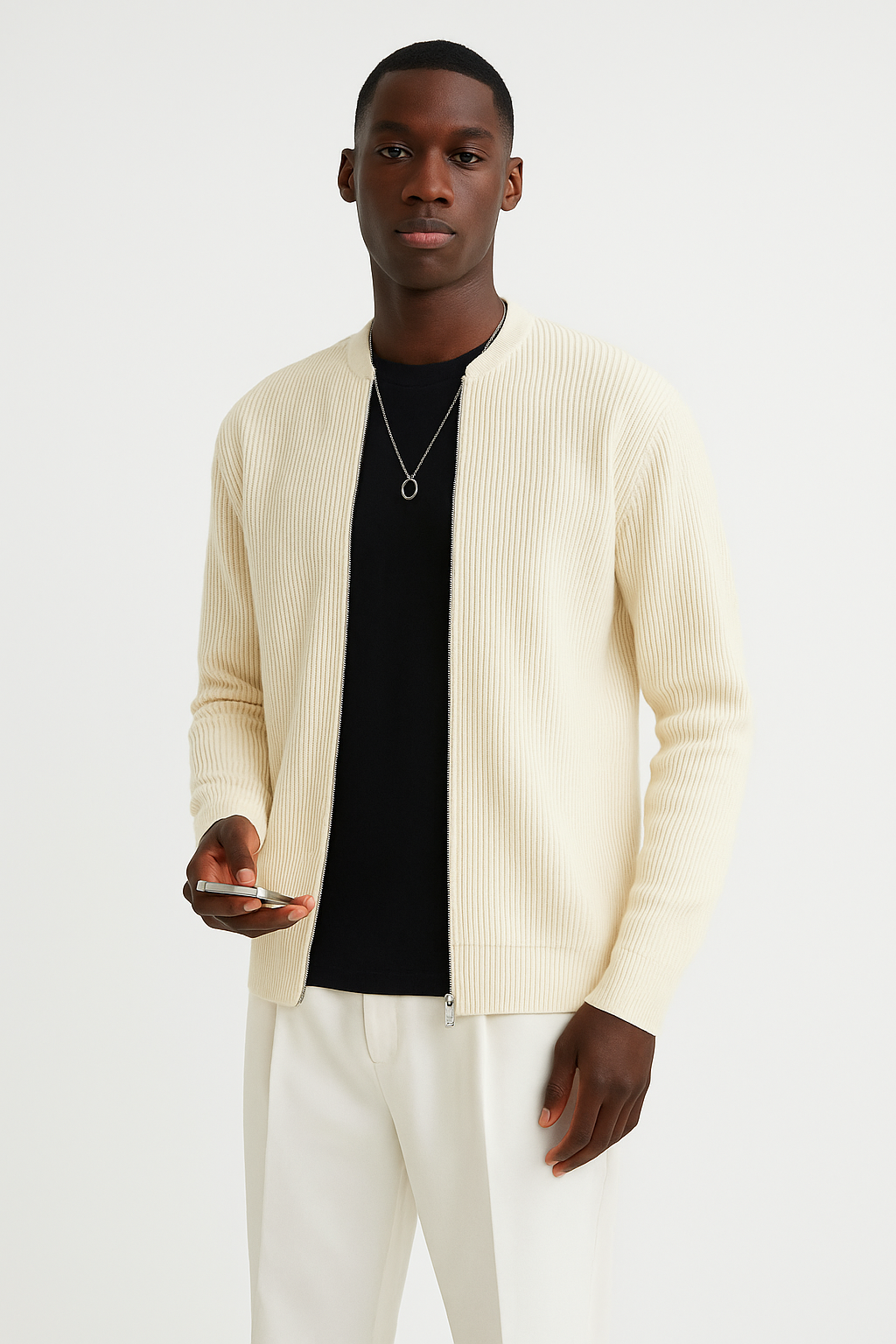 Gilet homme – Maille côtelée douce – Coupe décontractée – Fermeture zippée double