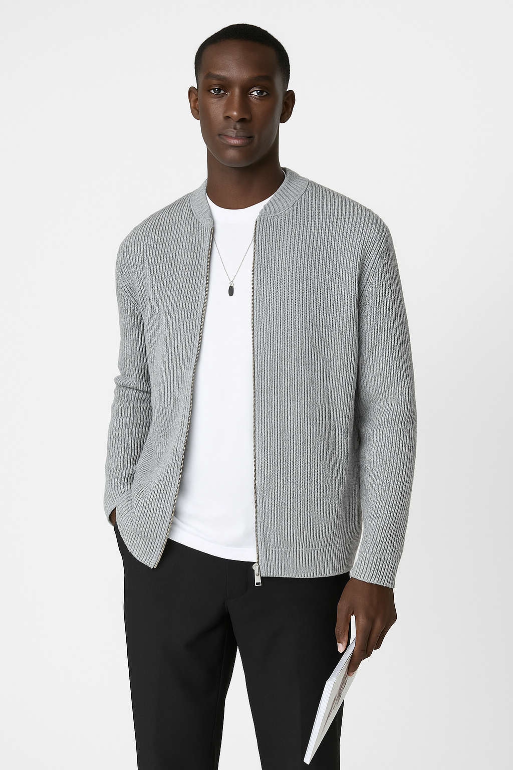 Gilet homme – Maille côtelée douce – Coupe décontractée – Fermeture zippée double