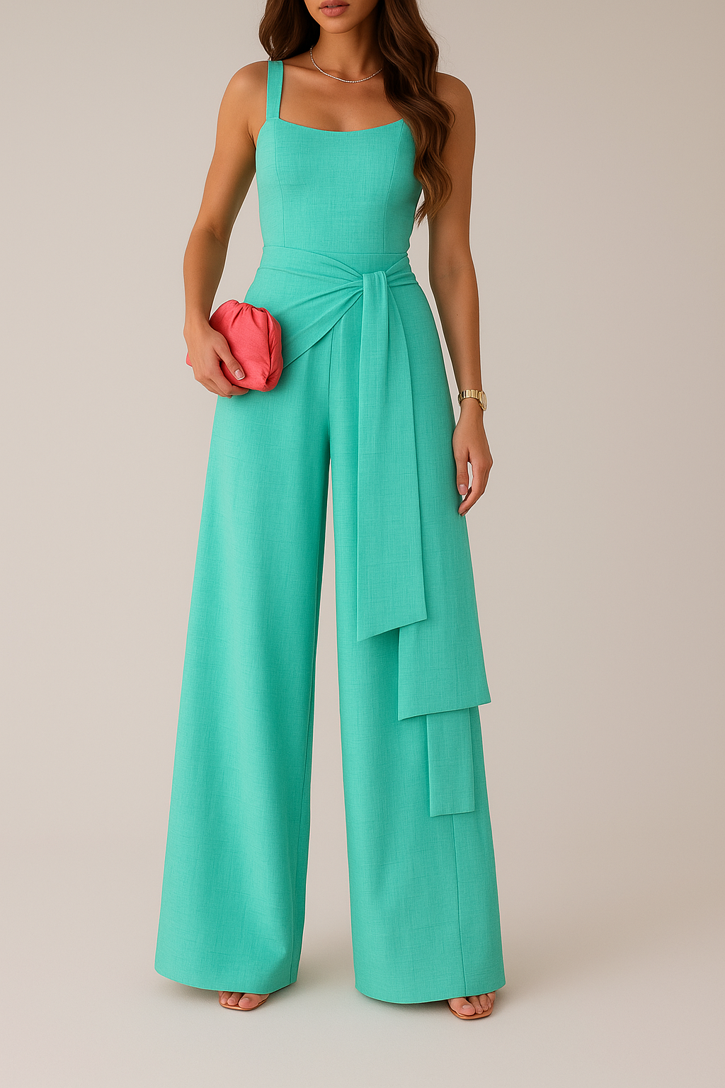 Jumpsuit for women – Lightweight linen – Sleeveless – Adjustable waist – Wide leg