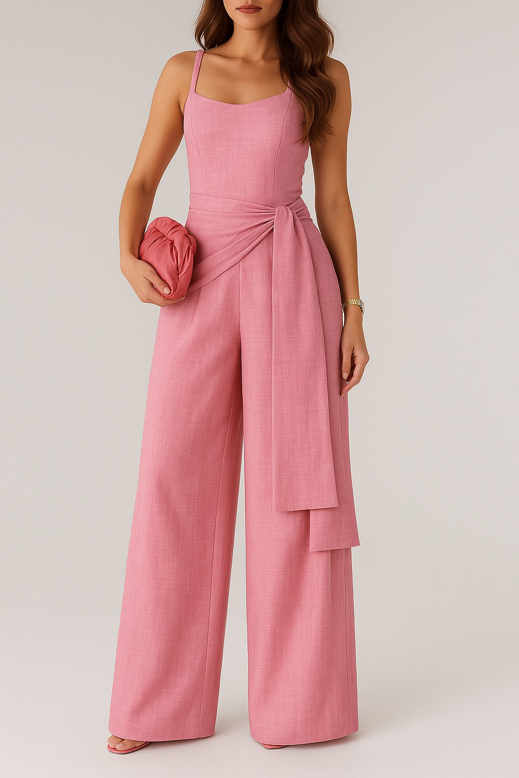 Jumpsuit for women – Lightweight linen – Sleeveless – Adjustable waist – Wide leg