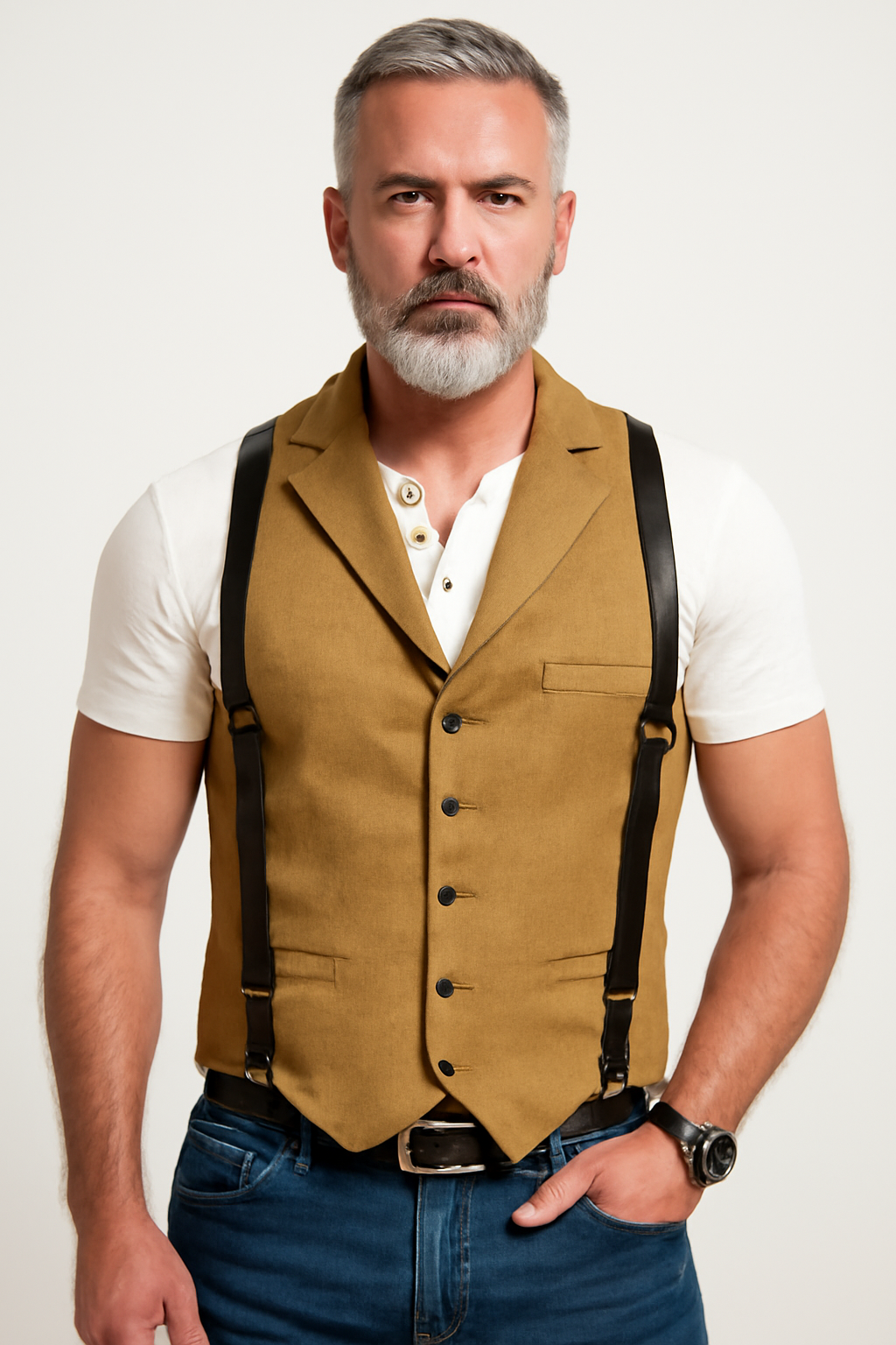 Gilet homme – Coupe slim – Tissu structuré respirant – Revers cranté – Style chic