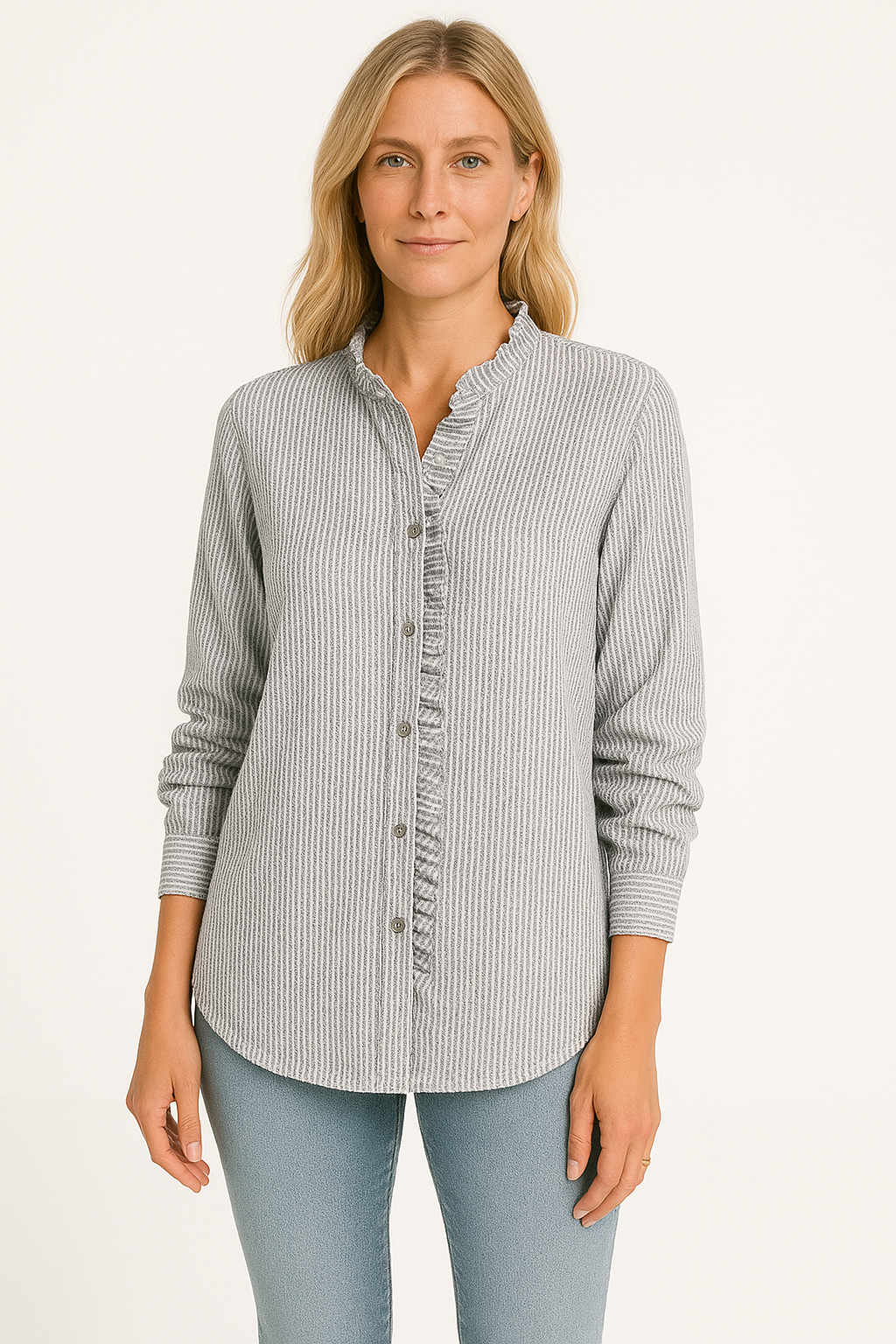 Blouse femme – Coupe ample – Manches longues – Boutons et volants