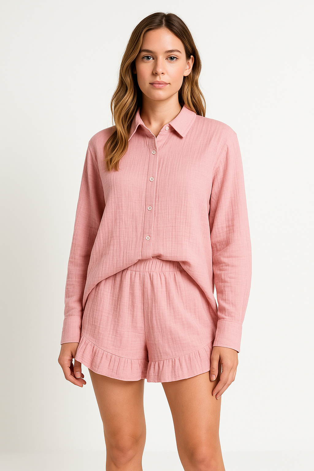 Ensemble Détente Femme – Coupe Décontractée – Tissu Respirant – Chemise Longue & Short