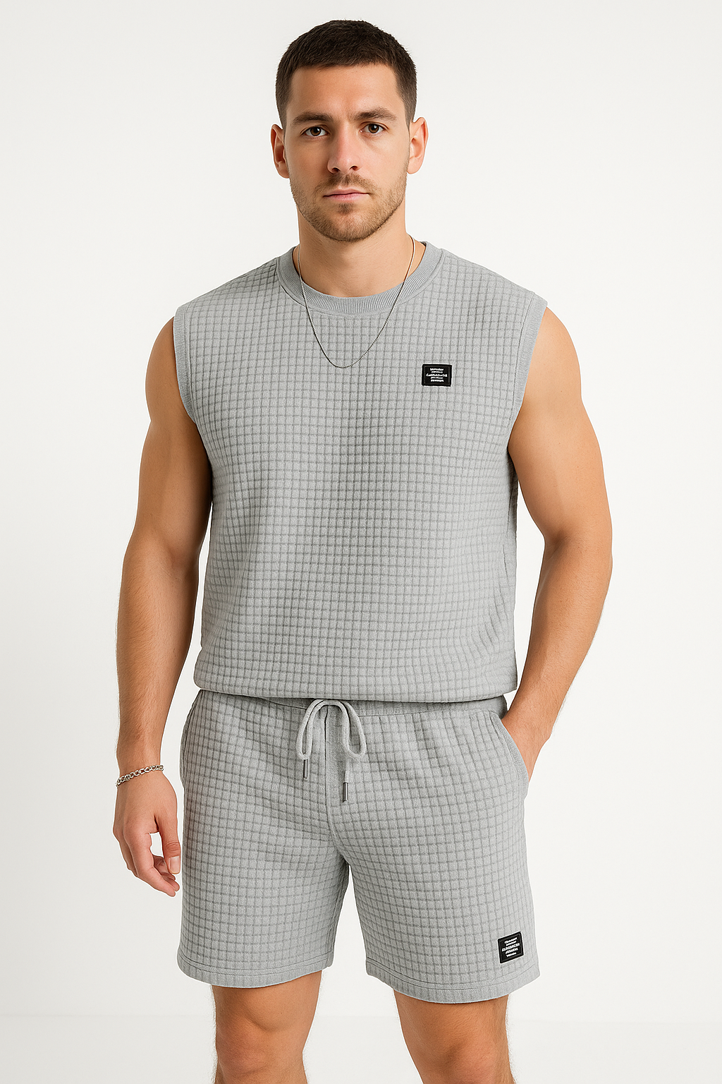 Men's Set Tank Top and Shorts – Textured Knit – Relaxed Fit – Casual Outfit