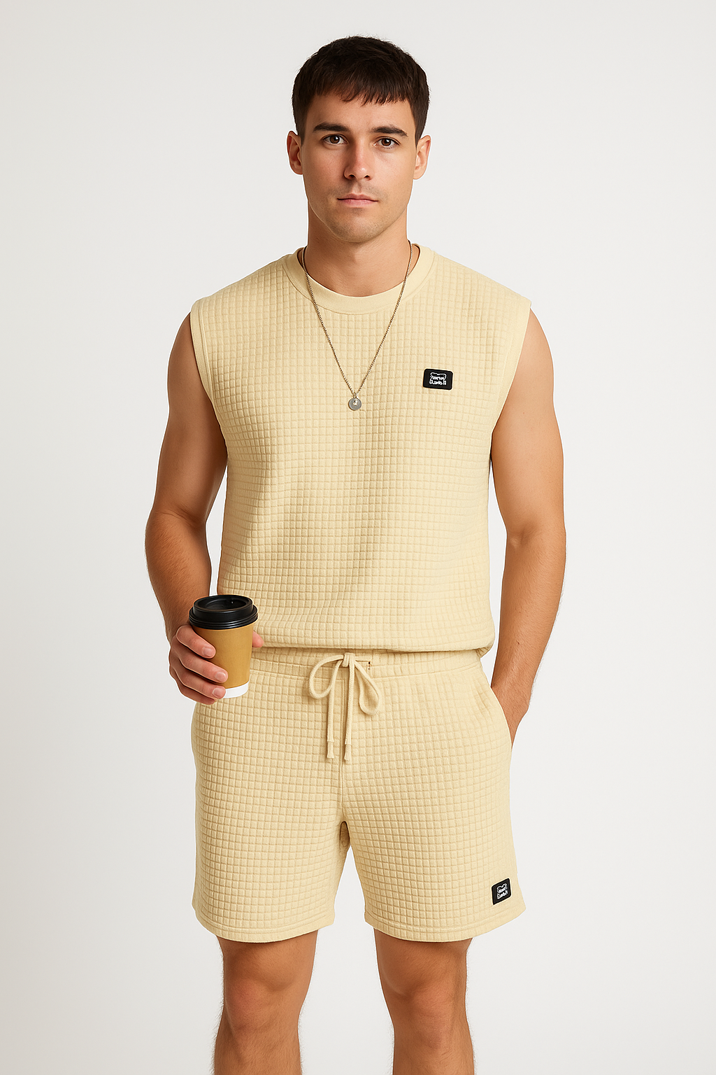 Men's Set Tank Top and Shorts – Textured Knit – Relaxed Fit – Casual Outfit