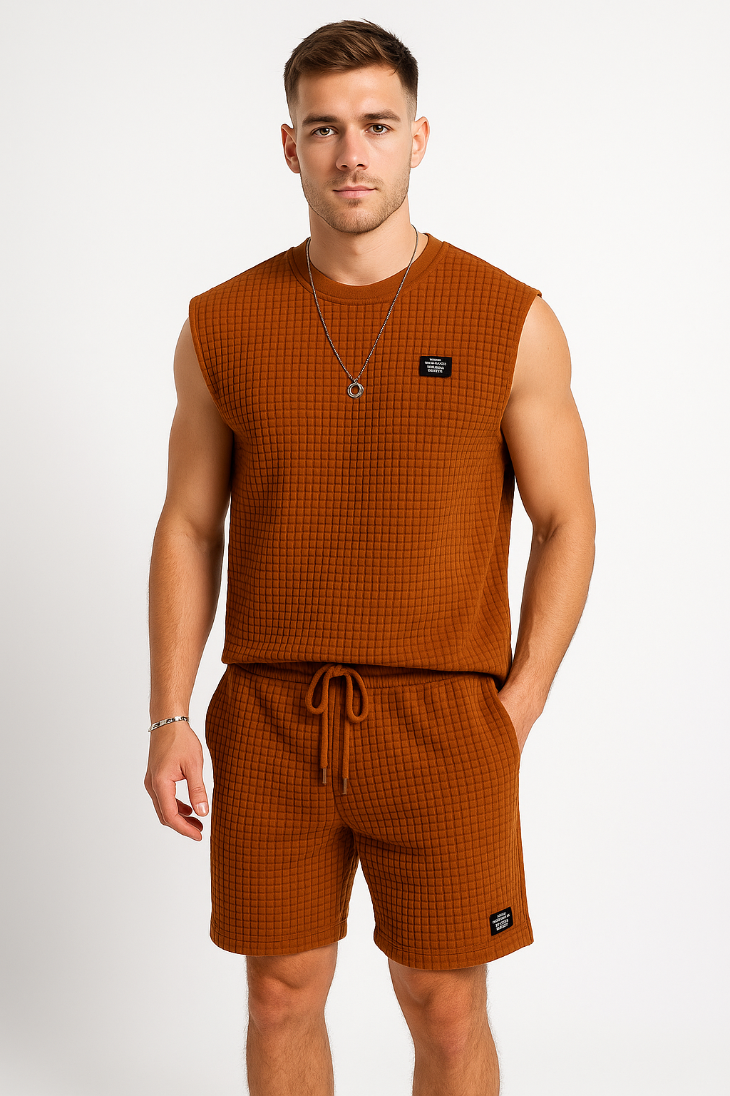 Men's Set Tank Top and Shorts – Textured Knit – Relaxed Fit – Casual Outfit