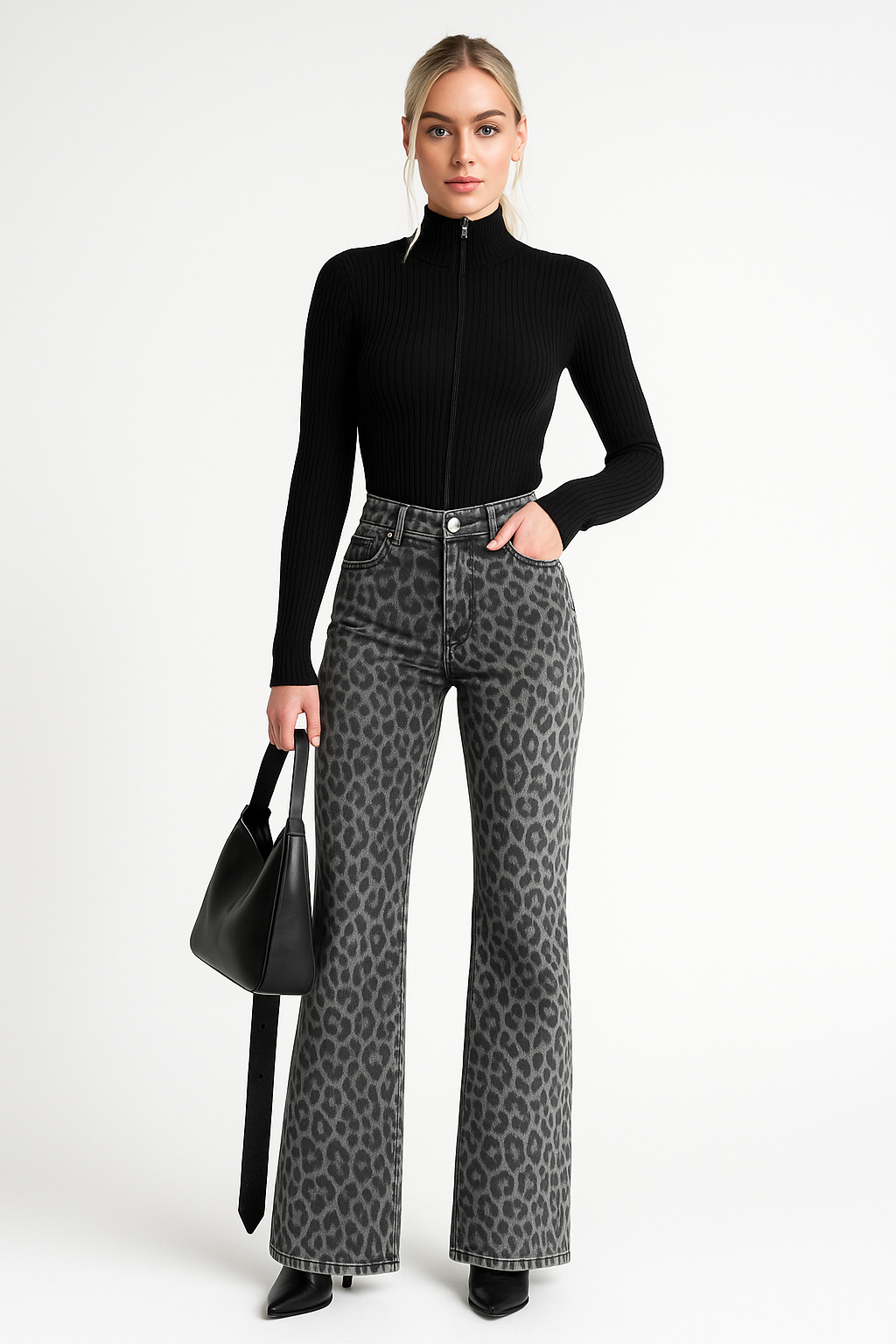 Jean femme – Taille haute – Coupe droite – Imprimé tendance – Denim stretch