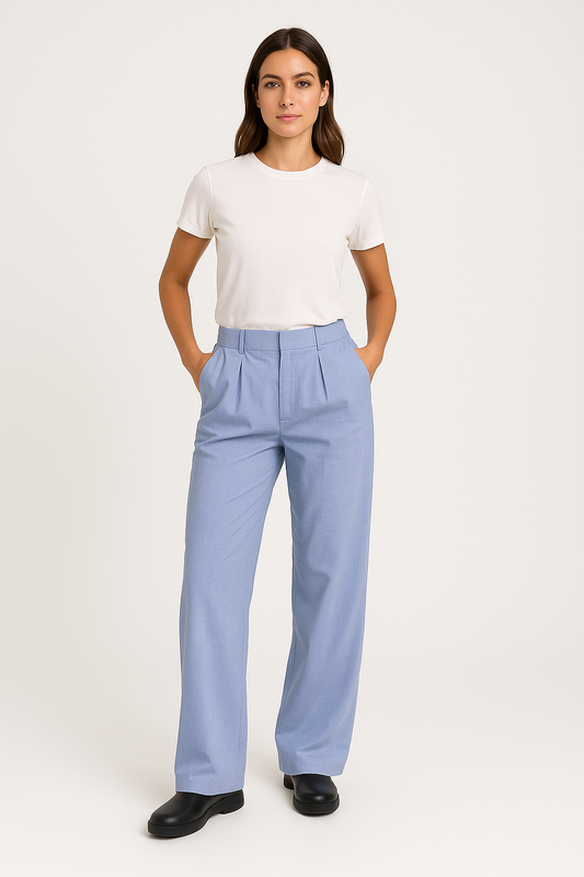 Wide women's pants – High waist – Breathable fabric – Elegant flowing cut