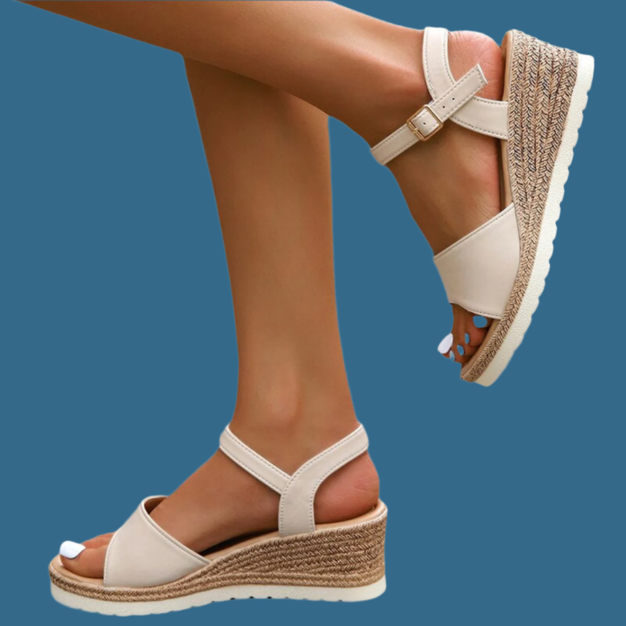 Women's wedge sandals – Open toe – Ankle strap – Braided comfort sole