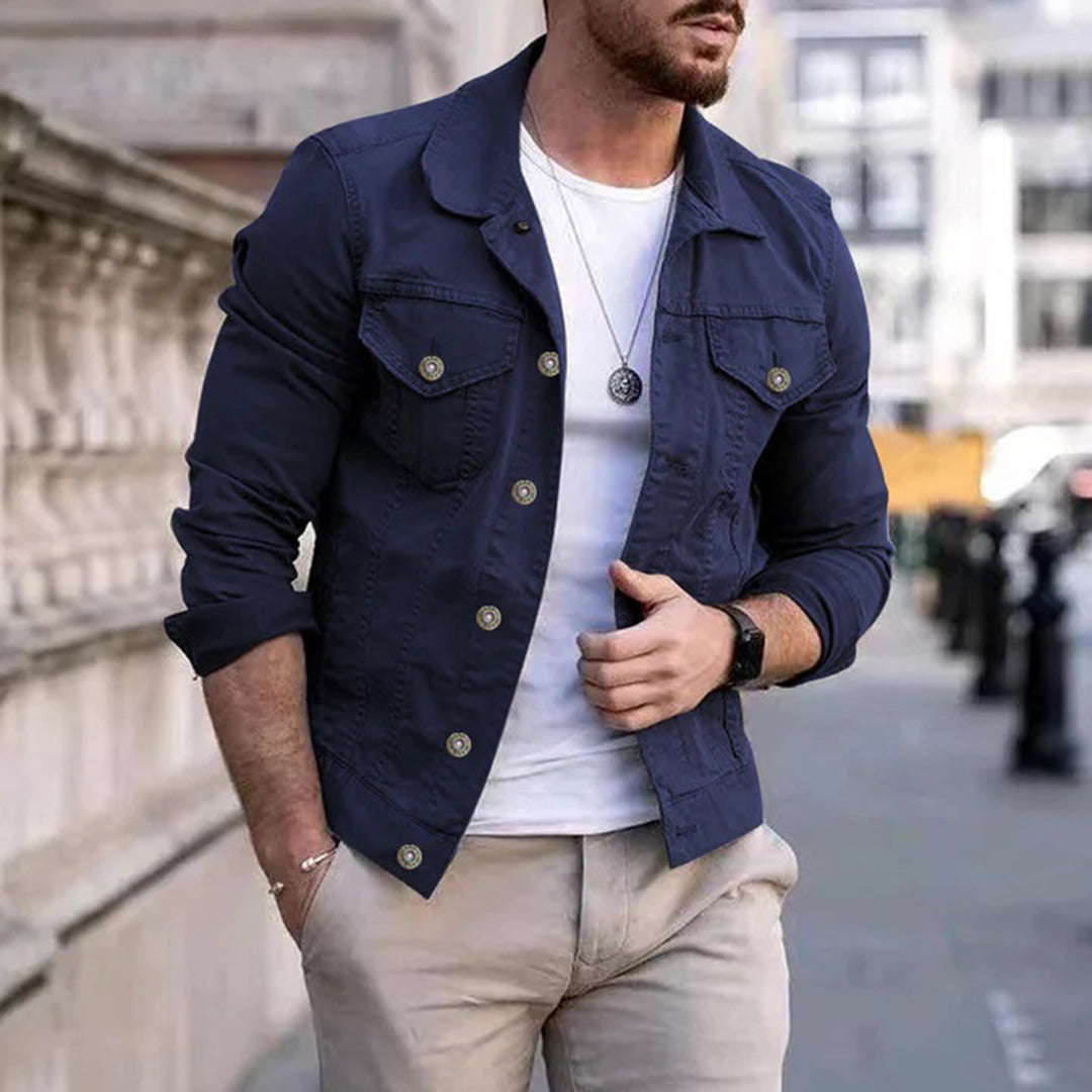 Casual men's jacket – Slim fit – Breathable fabric – Classic button closure – Chest pockets