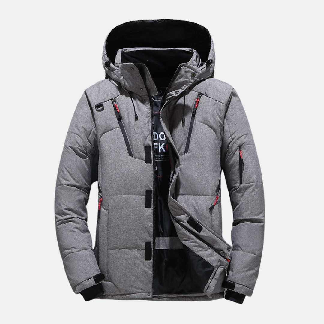 Men’s Down Jacket - Insulated - Hooded - Multiple Pockets - Relaxed Fit