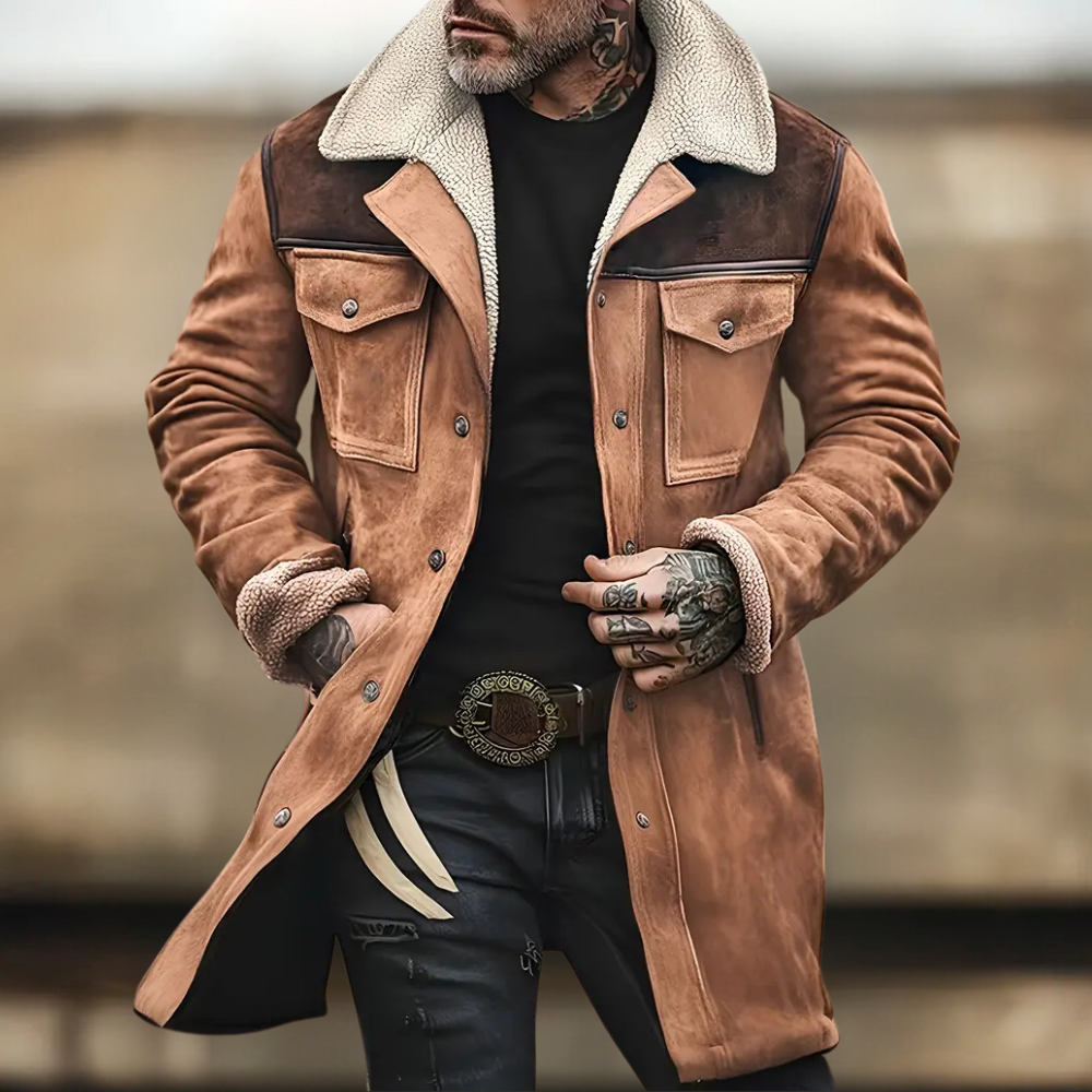 Veste homme – Coupe ajustée – Doublure shearling – Effet suède – Longueur mi-cuisse