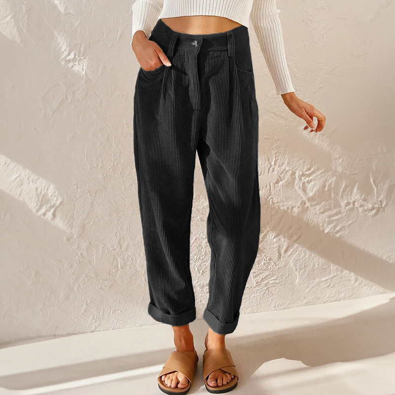 Women's trousers – Relaxed fit – High waist – Tapered leg – Pleated finish