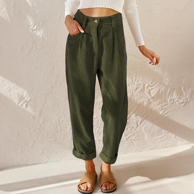 Women's trousers – Relaxed fit – High waist – Tapered leg – Pleated finish