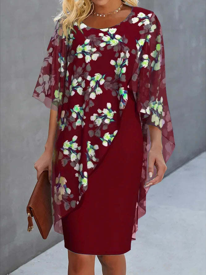 Women's dress – Fluid cut – Floral print – Asymmetrical layering