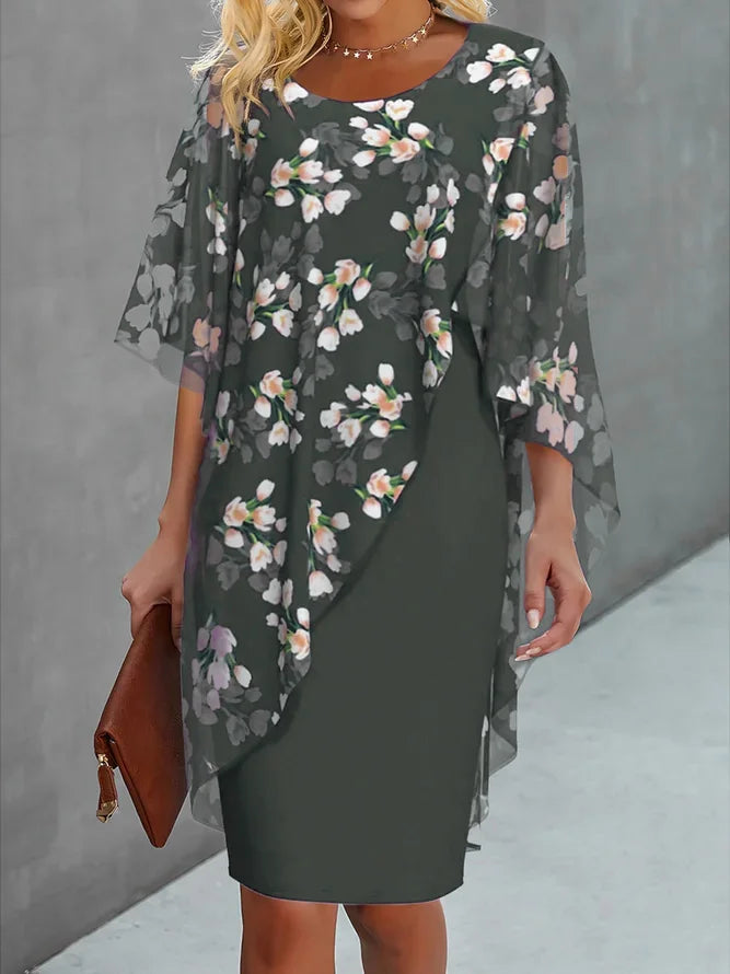 Women's dress – Fluid cut – Floral print – Asymmetrical layering