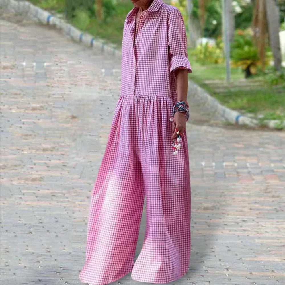 Jumpsuit woman – Relaxed fit – Wide legs – Buttoned – Soft cotton