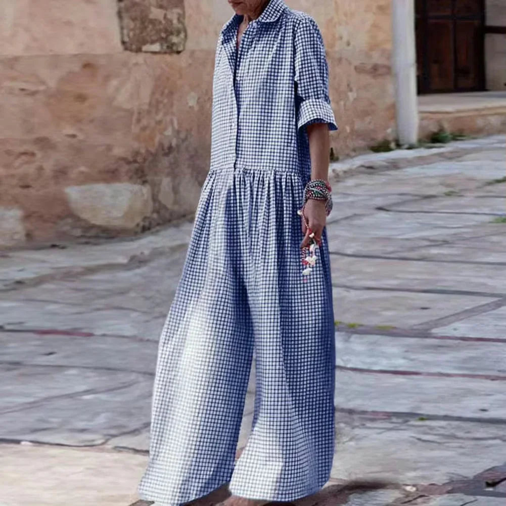 Jumpsuit woman – Relaxed fit – Wide legs – Buttoned – Soft cotton