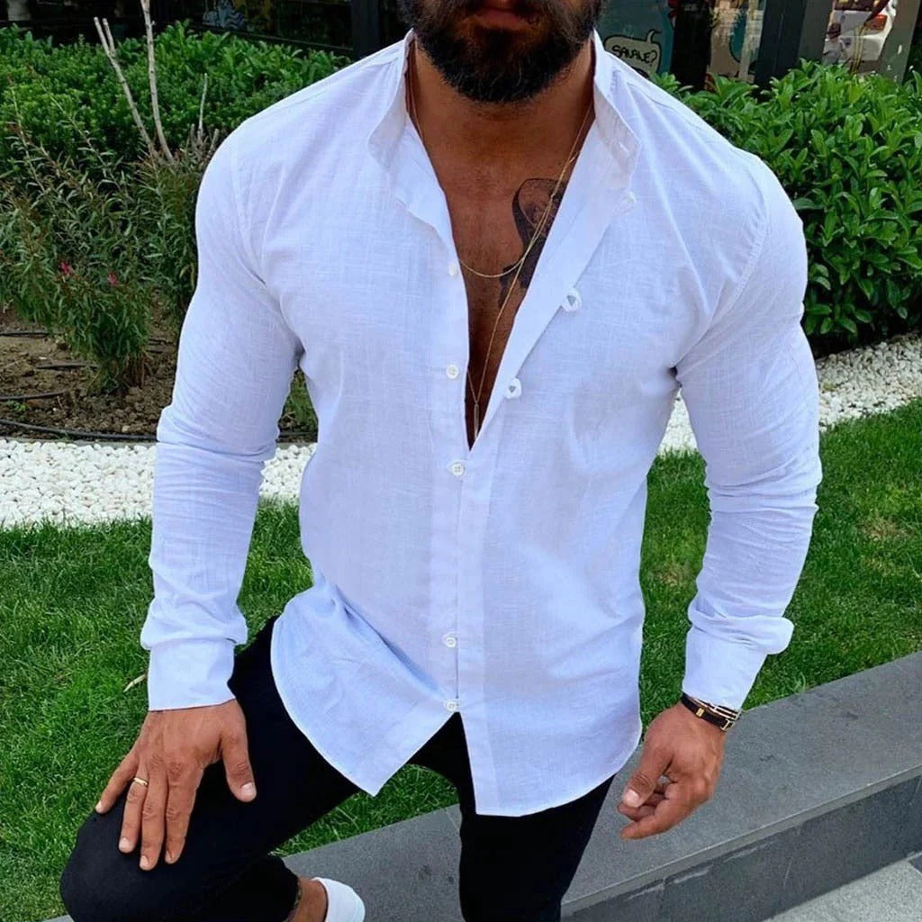Men's shirt – Slim fit – Long sleeves – Natural fibers – Casual chic style