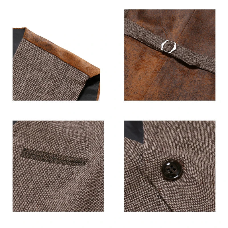 Men's vest – Slim fit – Textured fabric – V-neck – Leather details