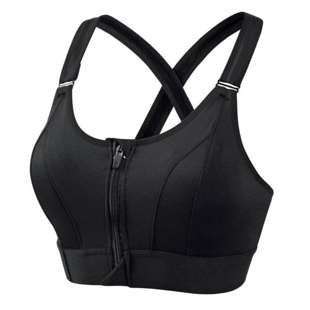 Women's sports bra – Longline structured – Zipped closure – Breathable cross-back