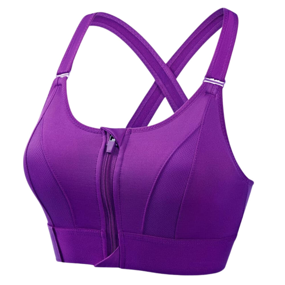 Women's sports bra – Longline structured – Zipped closure – Breathable cross-back