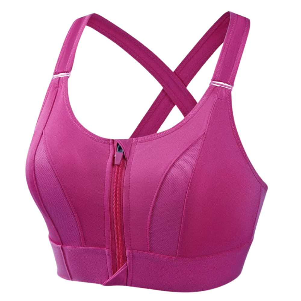 Women's sports bra – Longline structured – Zipped closure – Breathable cross-back