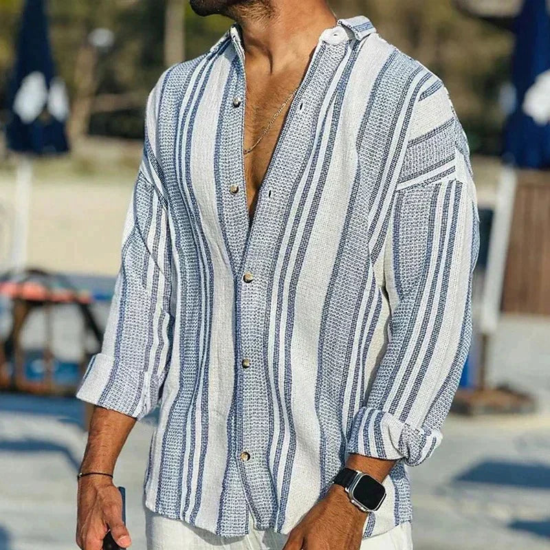 Men's long-sleeve shirt – Relaxed fit – Breathable fabric – Elegant stripes