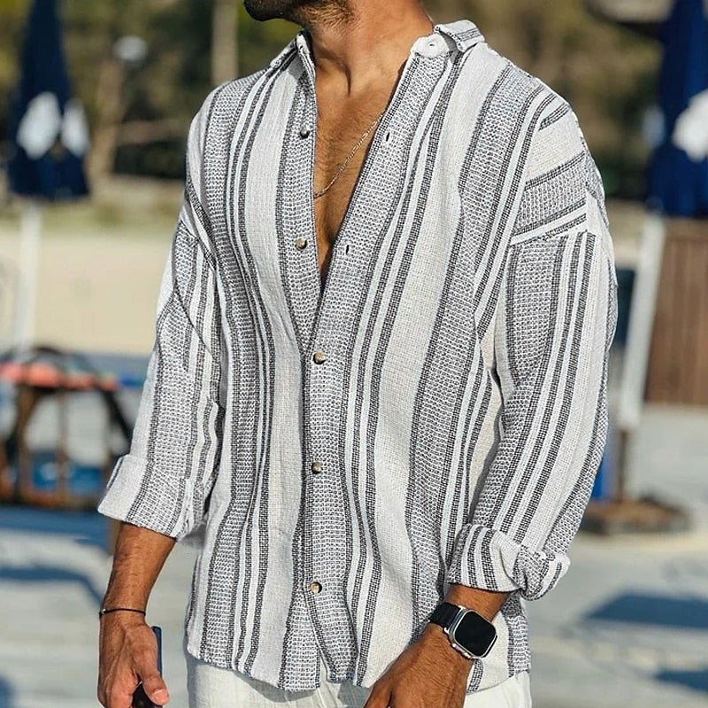 Men's long-sleeve shirt – Relaxed fit – Breathable fabric – Elegant stripes