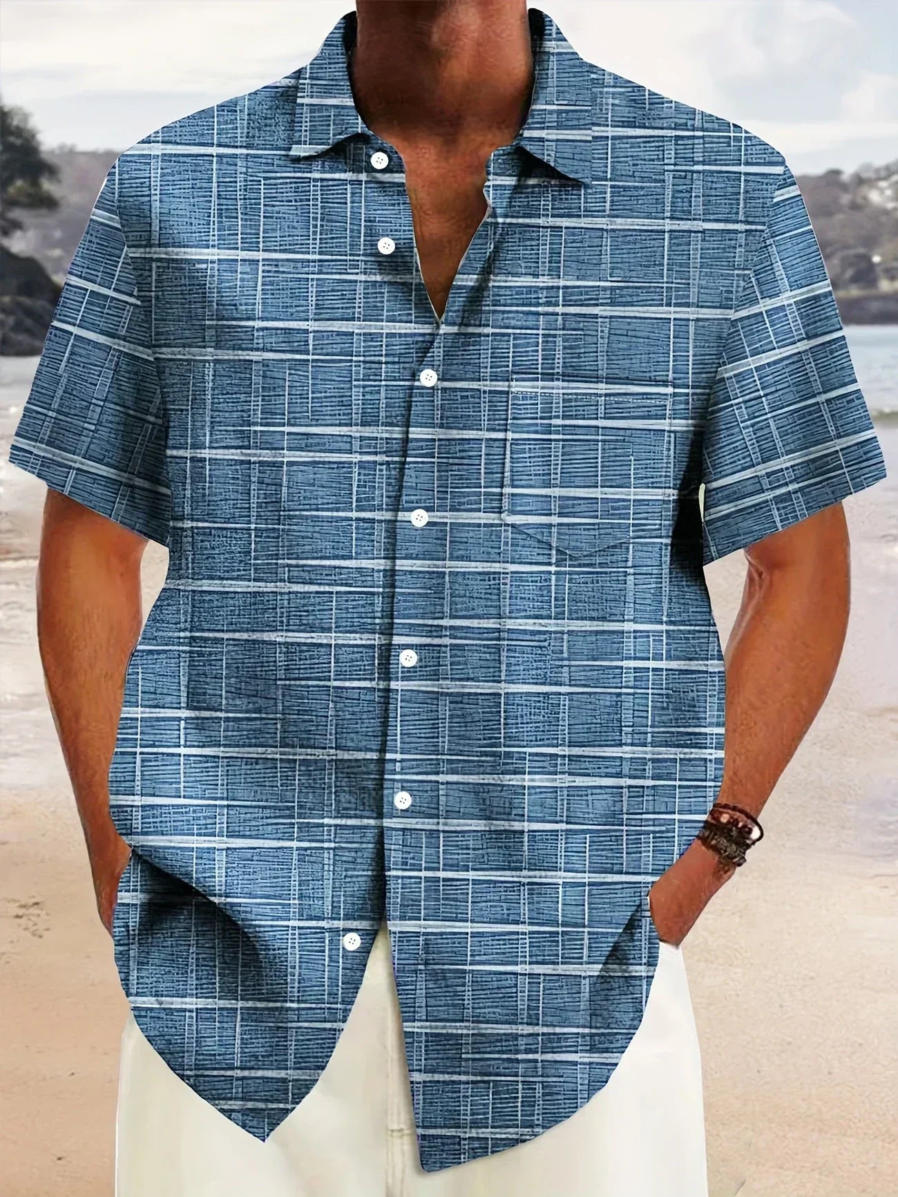 Men's shirt short sleeves – Straight cut – Breathable fabric – Checked pattern