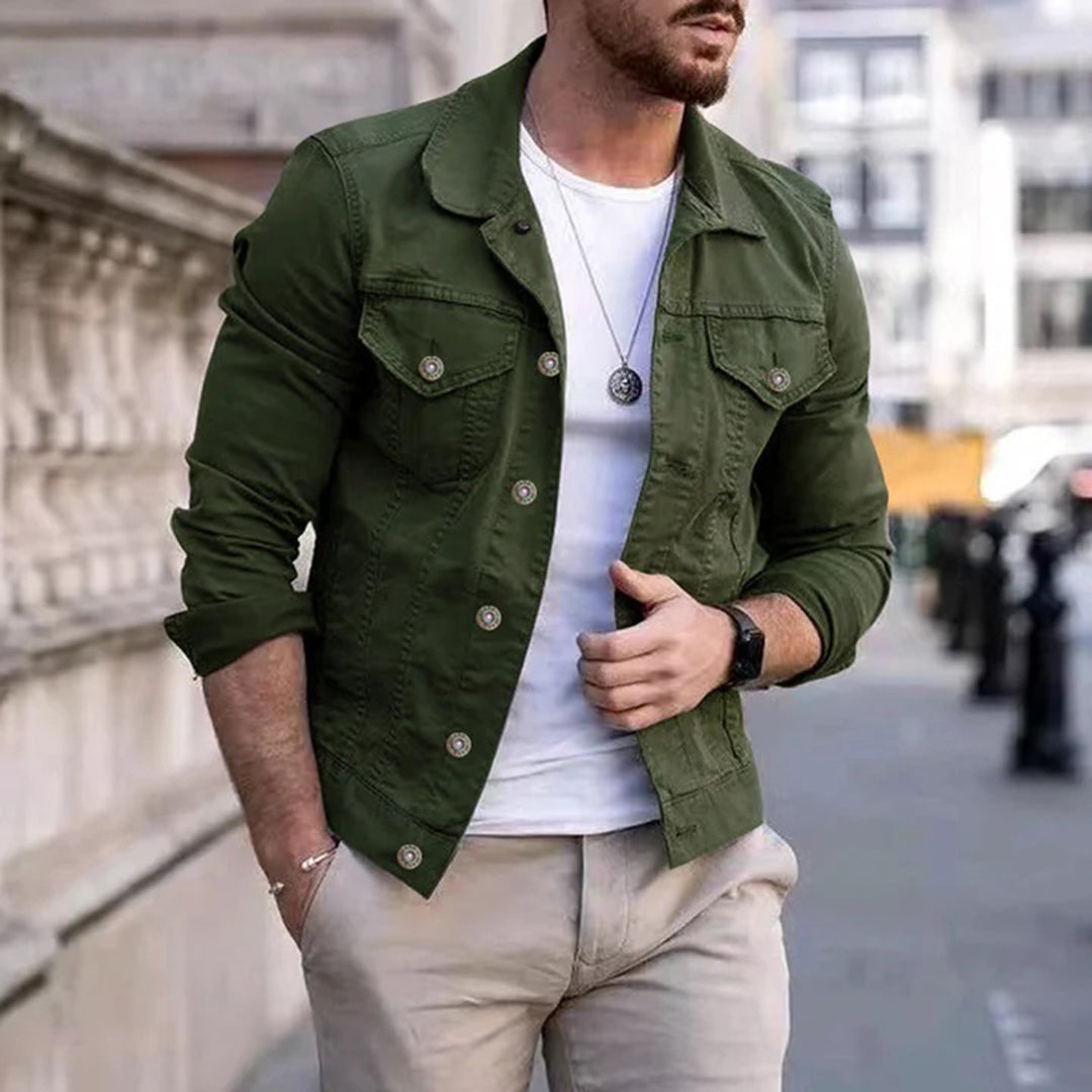Casual men's jacket – Slim fit – Breathable fabric – Classic button closure – Chest pockets