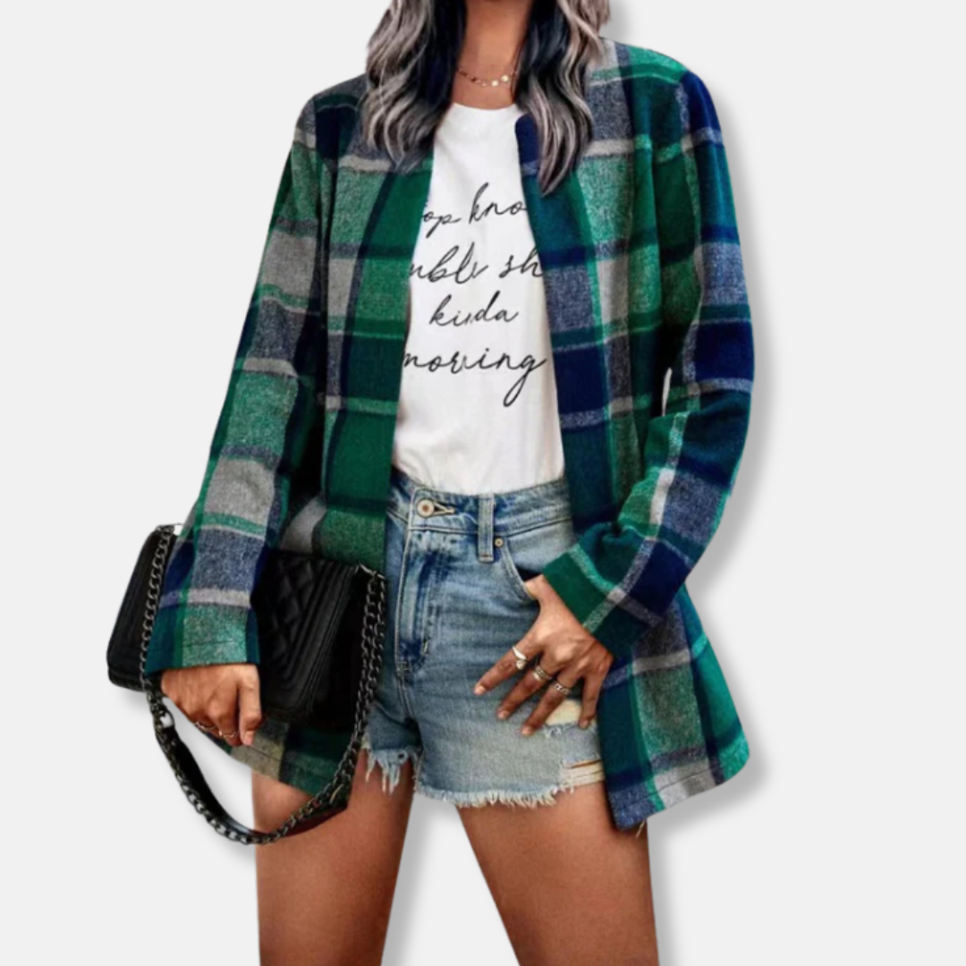 Amelia Wool Oversized Coat | Plaid Open Front Coat