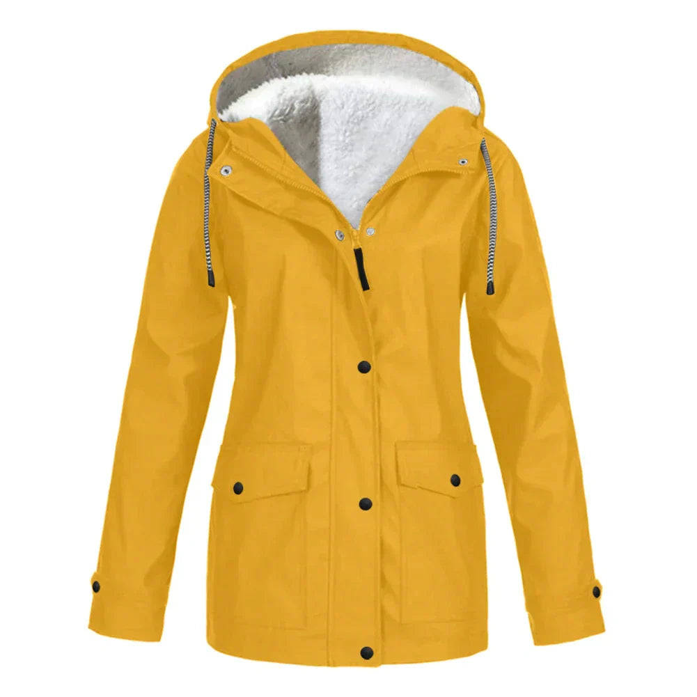 Veste imperméable femme – Coupe droite – Doublure chaude – Capuche ajustable – Mi-longue