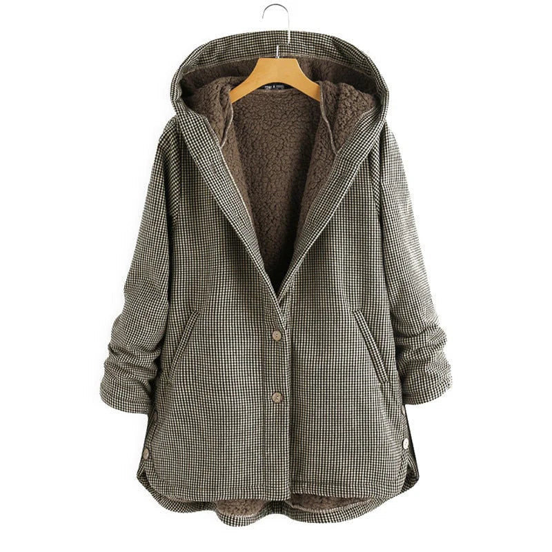 Women's Jacket – Oversized Cut – Soft Lining – Hood – Button Closure