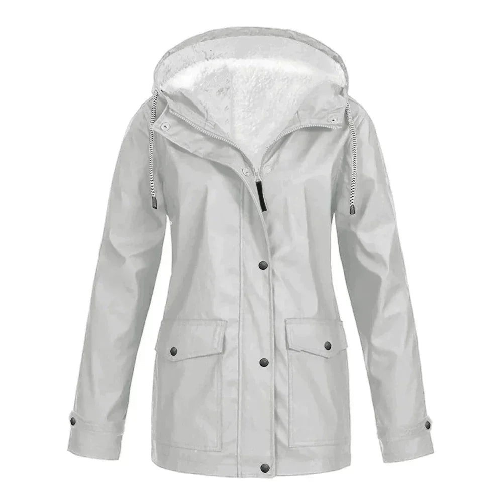 Veste imperméable femme – Coupe droite – Doublure chaude – Capuche ajustable – Mi-longue