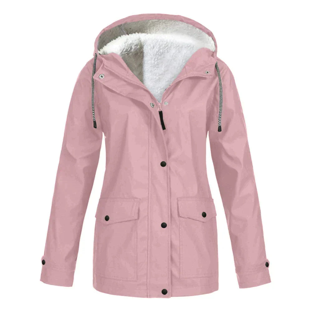 Veste imperméable femme – Coupe droite – Doublure chaude – Capuche ajustable – Mi-longue