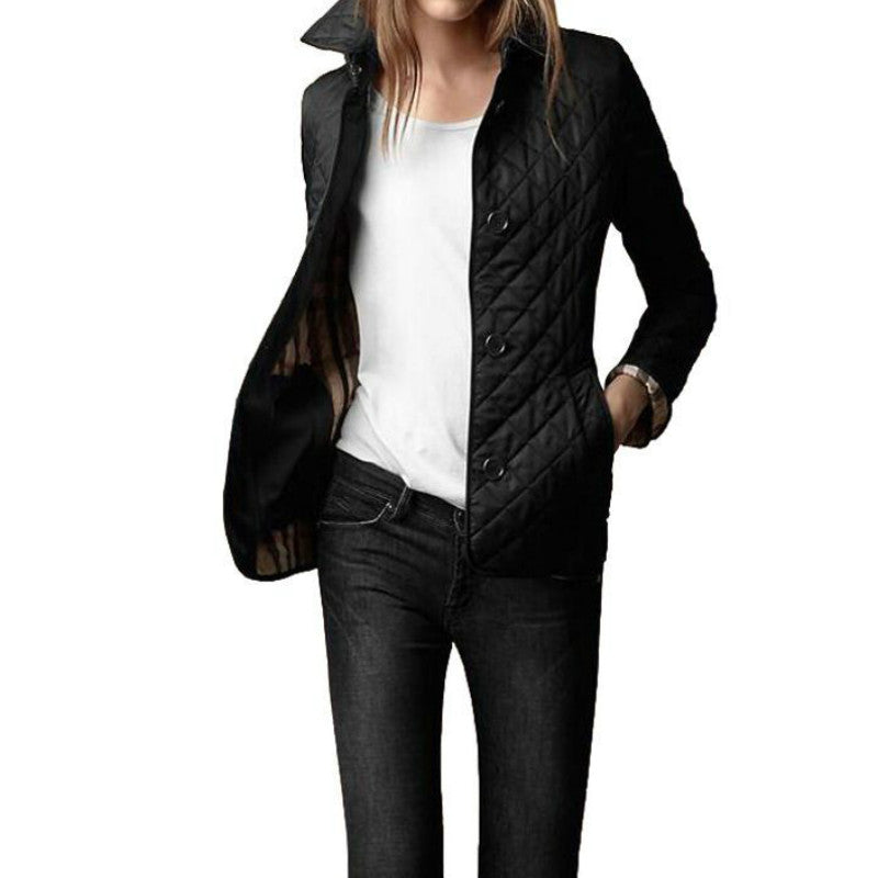 Manteau femme matelassé léger – Coupe droite – Col structuré – Fermeture à boutons