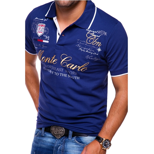 Polo homme – Coupe slim – Maille respirante – Graphisme brodé – Style décontracté