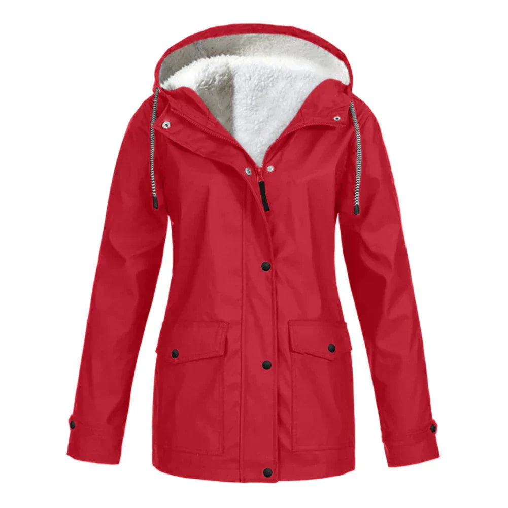 Veste imperméable femme – Coupe droite – Doublure chaude – Capuche ajustable – Mi-longue