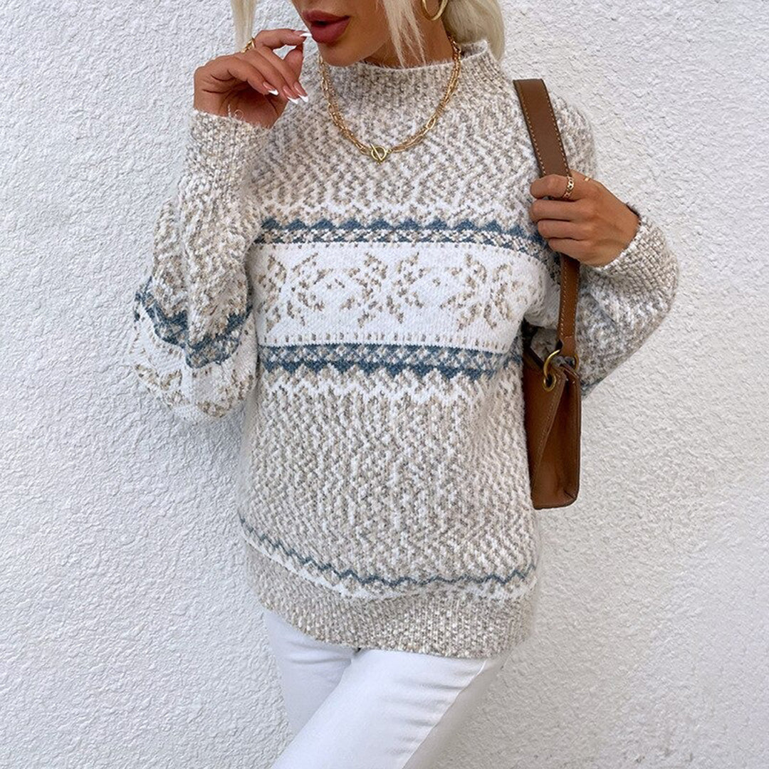 Elisa Relaxed Fit Fair Isle Sweater | Mock Neck Fair Isle Sweater