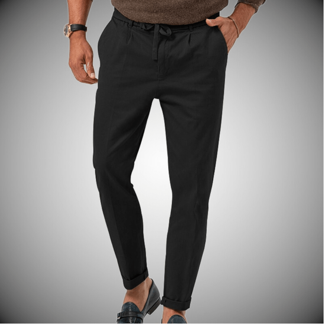 Men's pants – Relaxed fit – Natural fibers – Drawstring waist – Tapered leg