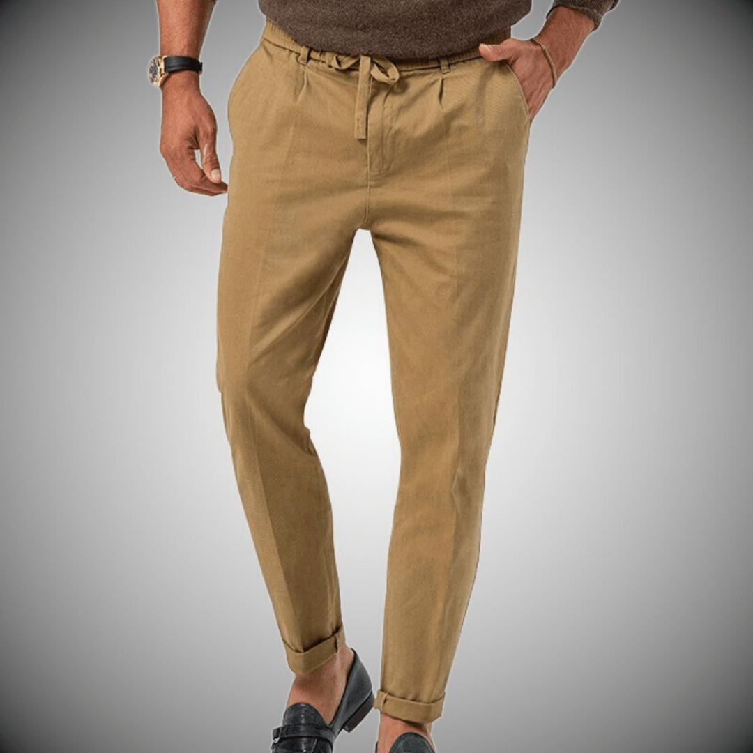 Men's pants – Relaxed fit – Natural fibers – Drawstring waist – Tapered leg