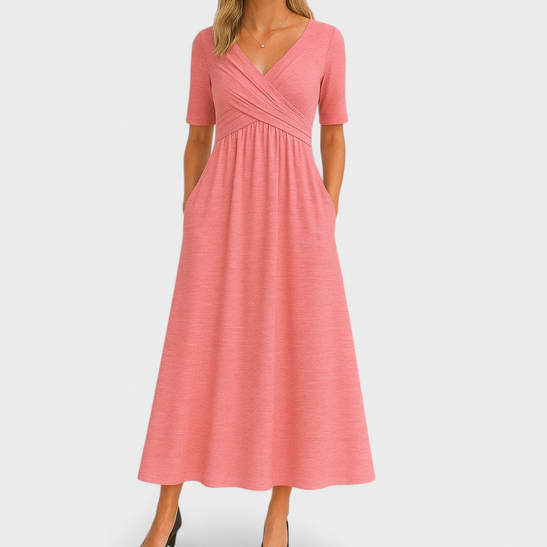 Gabriella A-Line Midi Dress | Wrap Front V-Neck Dress