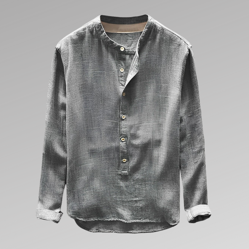 Chemise homme manches longues – Coupe décontractée – Col mao – Tissu respirant doux