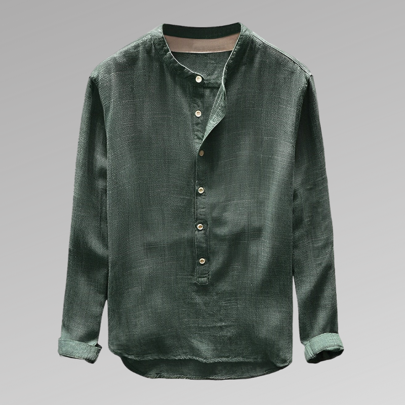 Chemise homme manches longues – Coupe décontractée – Col mao – Tissu respirant doux