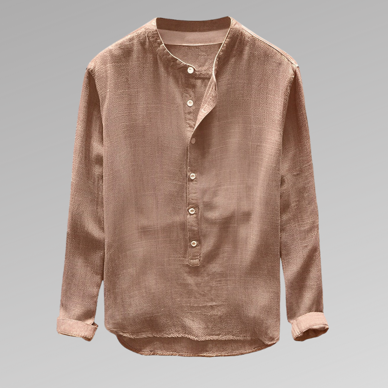 Chemise homme manches longues – Coupe décontractée – Col mao – Tissu respirant doux