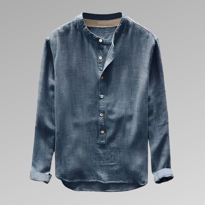 Chemise homme manches longues – Coupe décontractée – Col mao – Tissu respirant doux