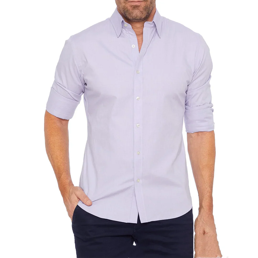 Men's shirt – Slim fit – Breathable fabric – Long rolled-up sleeves – Buttoned