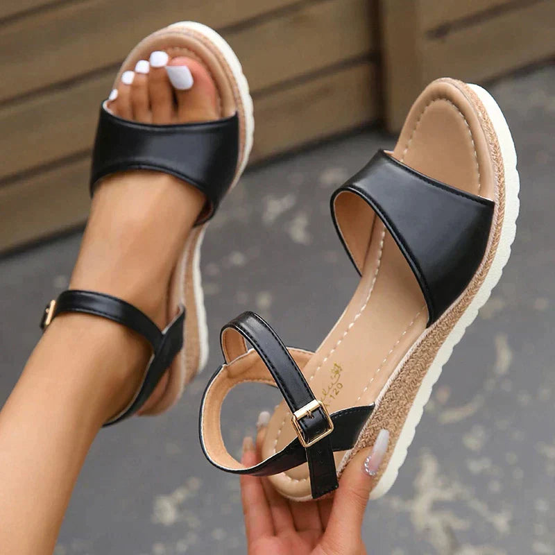 Women's wedge sandals – Open toe – Ankle strap – Non-slip comfort sole