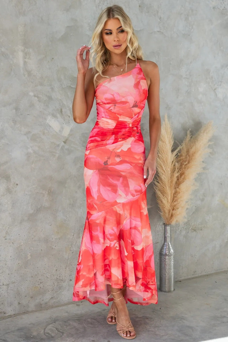Robe femme asymétrique – Taille plissée – Coupe cintrée